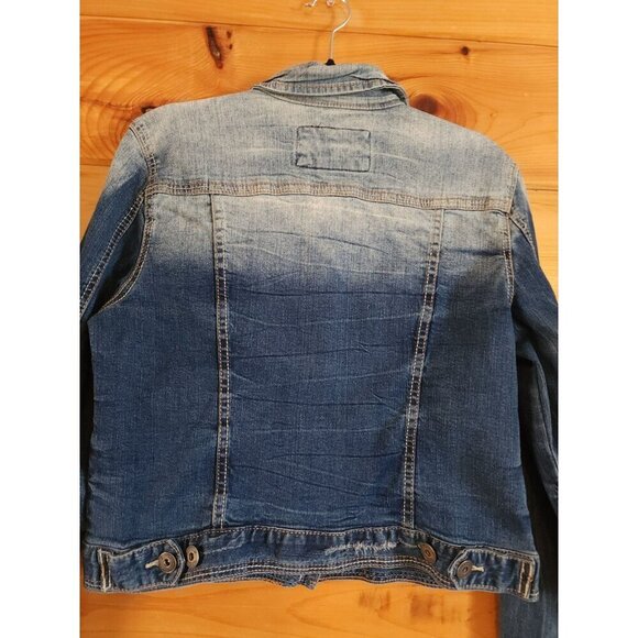 Red Camel Crop Jacket Blue Jean Collared Buttons Stretch Size XL - Picture 8 of 12